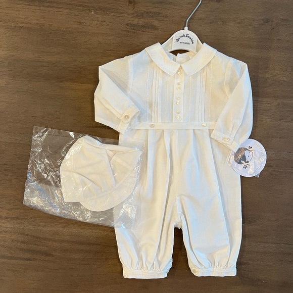 New Sarah Louise White Formal Longall Wedding Christening Baby Boy w/ Hat